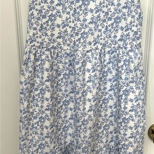 Abercrombie Kids Floral Blue and White poplin tiered maxi dress.